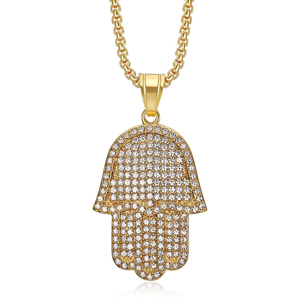 2026 Jewelry Fashion Trend Inlaid Zircon Men's Party Jewelry Accessories Fatima's Hand Pendant Necklace