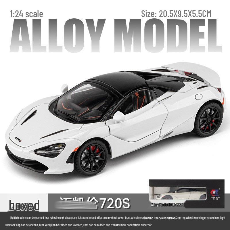 1:24 McLaren 720S Alloy Sports Car Model Toy with Sound & Light, Pull-Back Action, and Opening Four Doors.