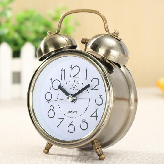 Classic Silent Double Bells Quartz Movement Bedside Table Retro Mini Alarm Clock