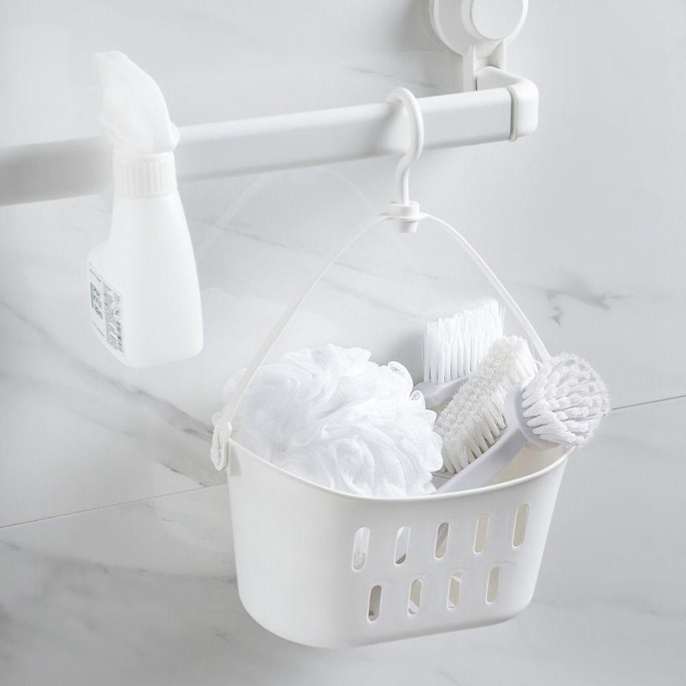 White Hanging Drain Basket Hangable Sundries Hanging Basket Shower Storage Basket Bathroom