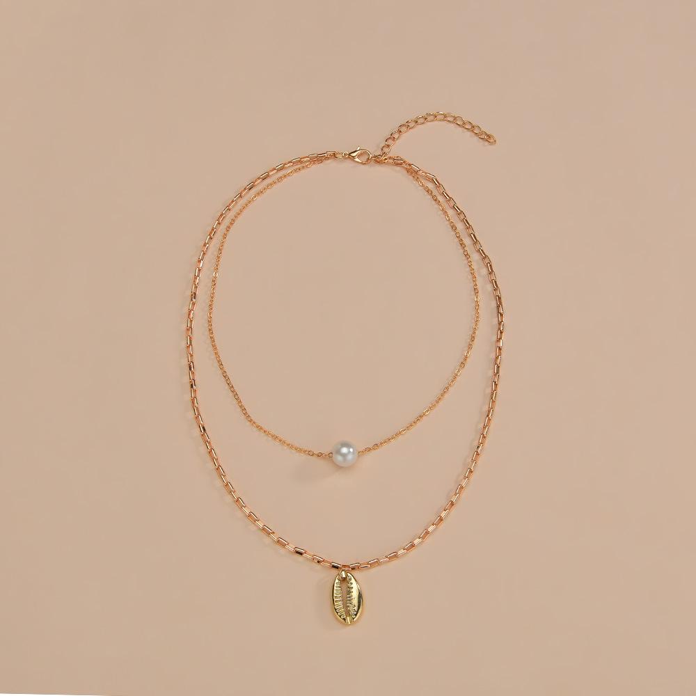 Простое жемчужное ожерелье, металлическая ракушка, двухслойное женское ожерелье, в сочетании с ожерельем из сплава с ветром