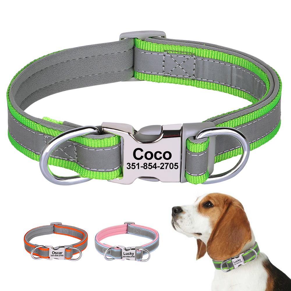 Soft Reflective Personalized Dog Collar Custom ID Collars Durable Nylon Puppy Collar Adjustable for Small Medium Large Dogs