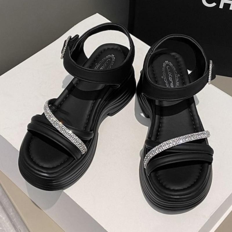 Melting Brown Women S Summer Daily Cubic Strap Glitter Platform SandalS 2 Color