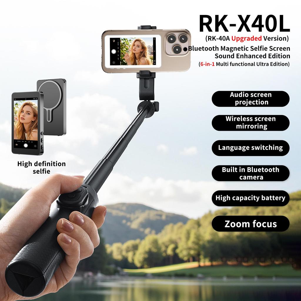 Магнитный экран-монитор для селфи, беспроводной, для телефона, для влогов, для селфи, магнитное крепление, селфи-экран для задней камеры телефона, подключение WiFi Bluetooth для селфи, прямых эфиров