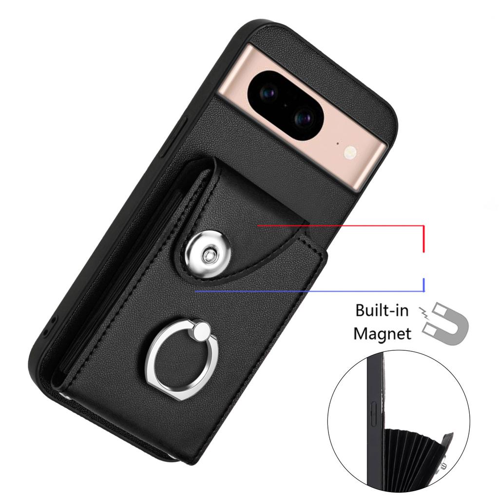 For Google Pixel 8a Case YB Leather Coating Series-7 Card Holder Leather TPU Phone Cover with Kickstand