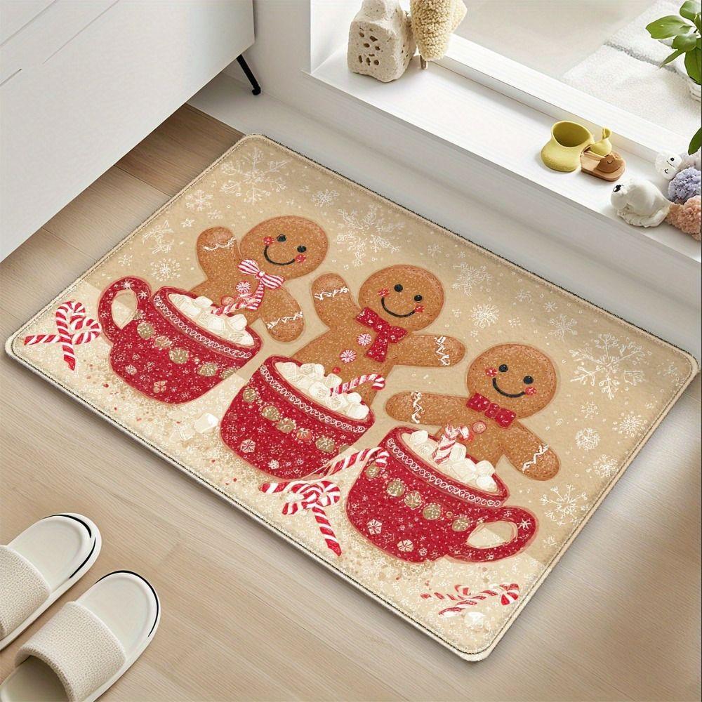 Cartoon Print Santa Claus Hallway Mat The Gingerbread Man Festival Door Mat Bedroom