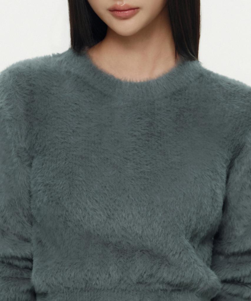 MUSINSA STANDARD WOMAN Women'S Fuzzy Crew Neck Knit [Gray]