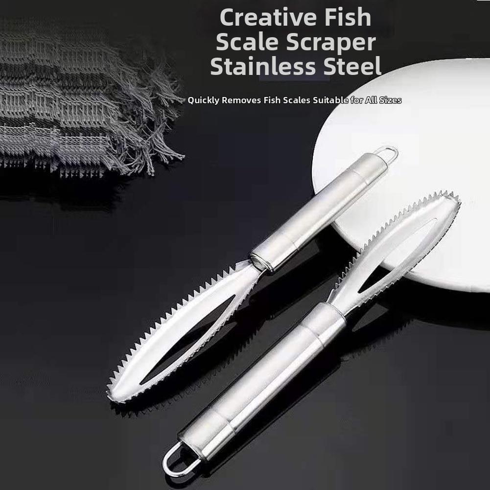 Stainless Descaler Fish Scaler Fish Cleaning Olive Shape Design Integrated Construction Scale-discharge Opening