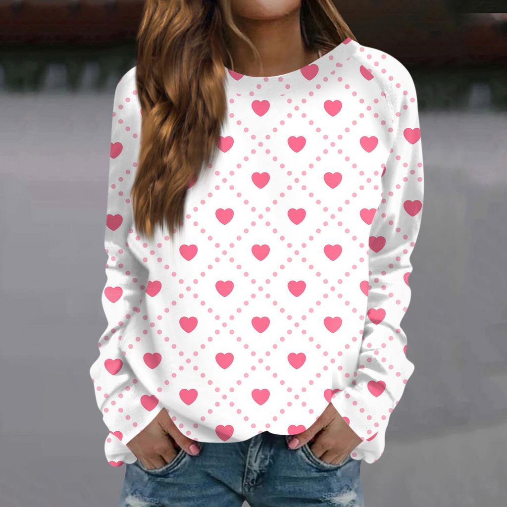 Женская модная повседневная толстовка с длинным рукавом и принтом на День святого Валентина и круглым вырезом