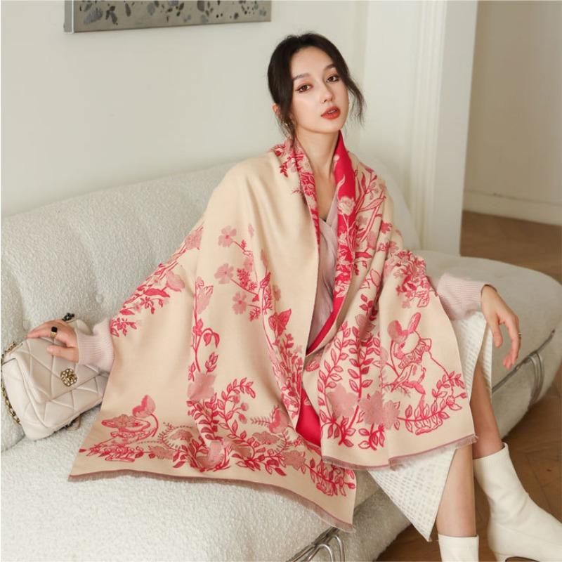 Winter Thick Shawl with Women's High-end Fashion Imitation Cashmere Jacquard Scarf Long Thickened Warm Scarf