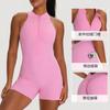Back Cutout One-Piece Yoga Jumpsuit Padded Hip Lifting Workout Bodysuit Pocket Activewear