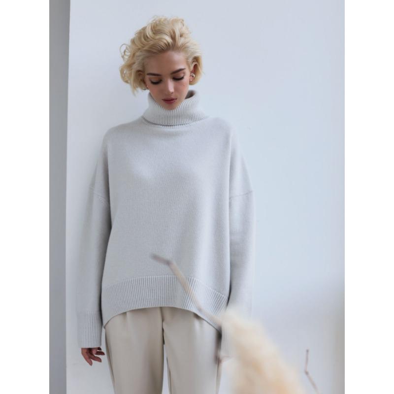 Осенне-зимний женский свитер, однотонный утепленный вязаный свитер, удобный повседневный свободный свитер с высоким воротником