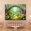 2D Flower Arch Backdrop, Enchanted Garden with Butterflies Photography Background for All Occasions