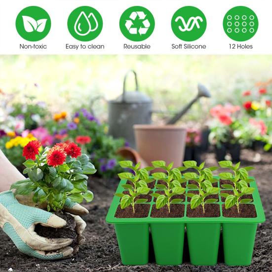 12 сеток, стартовый лоток для семян с дренажными отверстиями, силиконовые биоразлагаемые детские горшки для семян овощей, трав, цветов