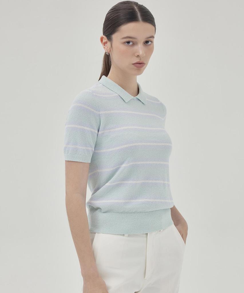 THEKNITCOMPANY Campis Хлопковая полосатая футболка-поло - Ледниковый мятный