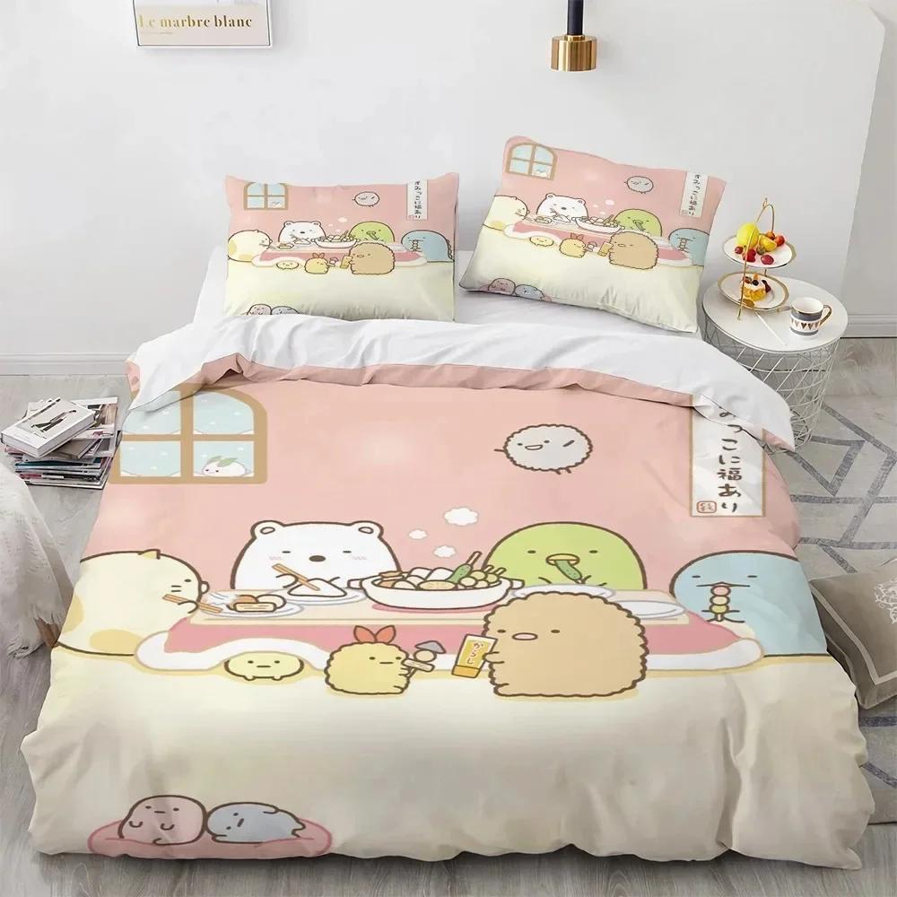3D Печать Аниме Каваи Мультяшный Sumikko Gurashi 3D Пододеяльник Комплект Постельного Белья Одеяло Лен Домашний Декор Односпальный Двуспальный Кинг Квин