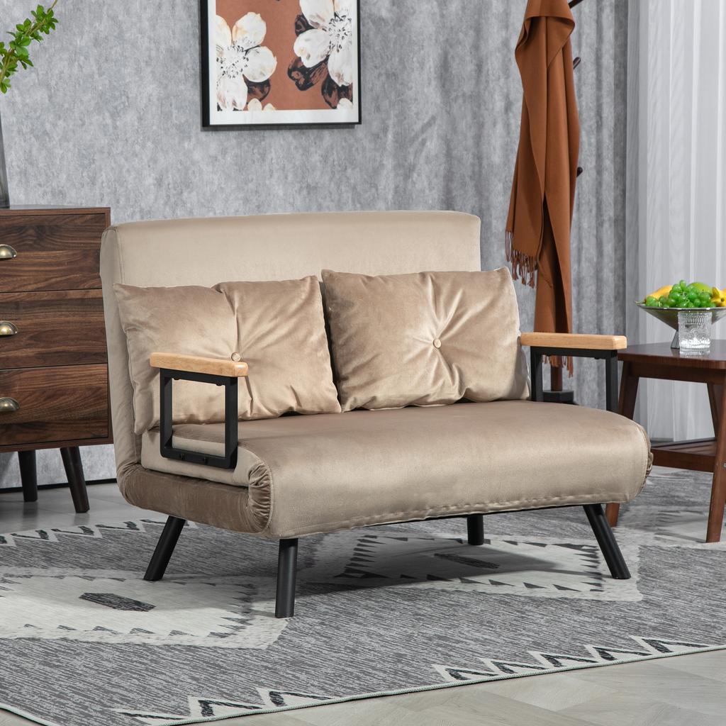 Sleeper Chair, Guest Bed, Wood Armrests, Metal Frame, up to 120 kg, 102x73x81cm, Light Brown