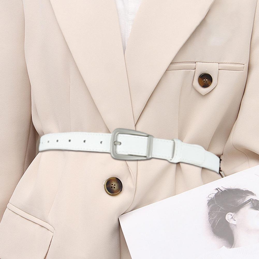 Women Belt Solid Color Pin Buckle Belt Multi Holes Adjustable Length Faux Leather Waistband Jeans Long Pants Belt