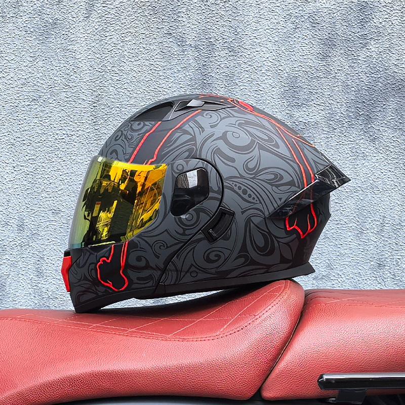 Small Shell Helmet Peel-off Helmet Motorcycle Helmet Locomotive Double Lens Men's and Women's Four-season Motorcycle Cruise Helmet Large