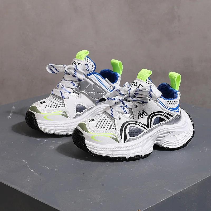 Модная детская сетчатая дышащая спортивная обувь для бега Весна Осень Новая детская обувь с мягкой подошвой Повседневная обувь Школьная обувь для ходьбы для мальчиков и девочек