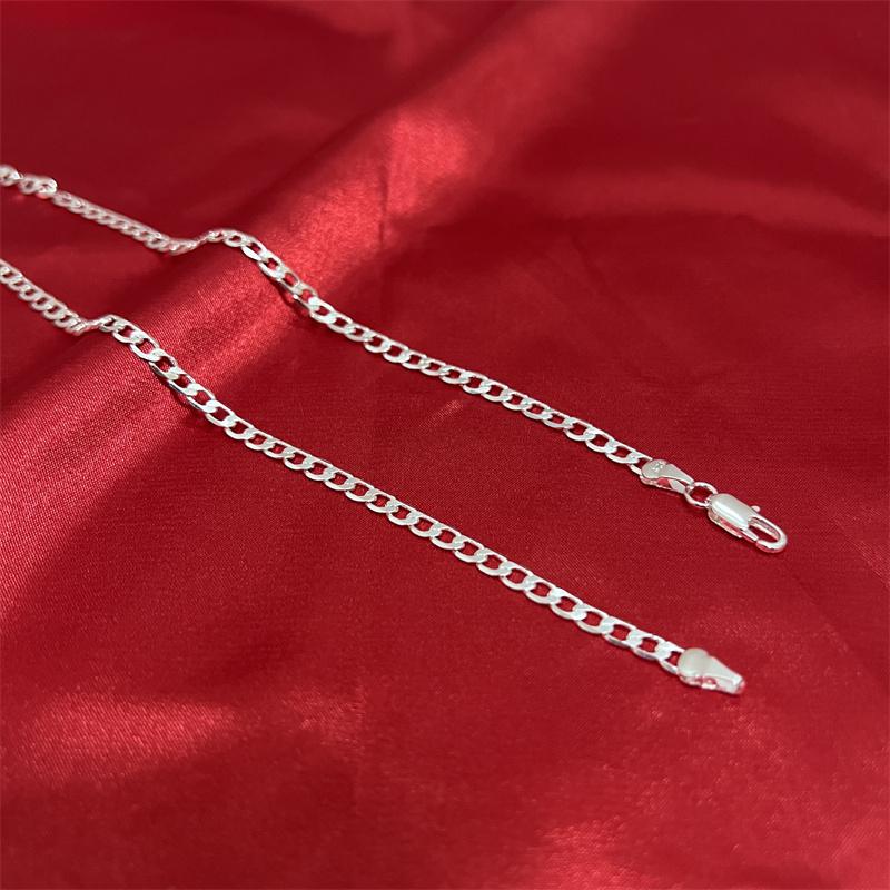 925 Sterling Silver Single Buckle Necklace 4mm Chain For Woman Man Wedding Engagement Party Jewelry