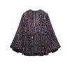 Spring New Women's Clothing French Beads Decoration V Neck Long Sleeves Metal Color Line Print Smock Top 5770024