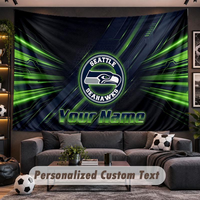 Wall Hanging Tapestry Custom NameSeattle Seahawks Pattern Personalized Printed Fabric Wall Decor