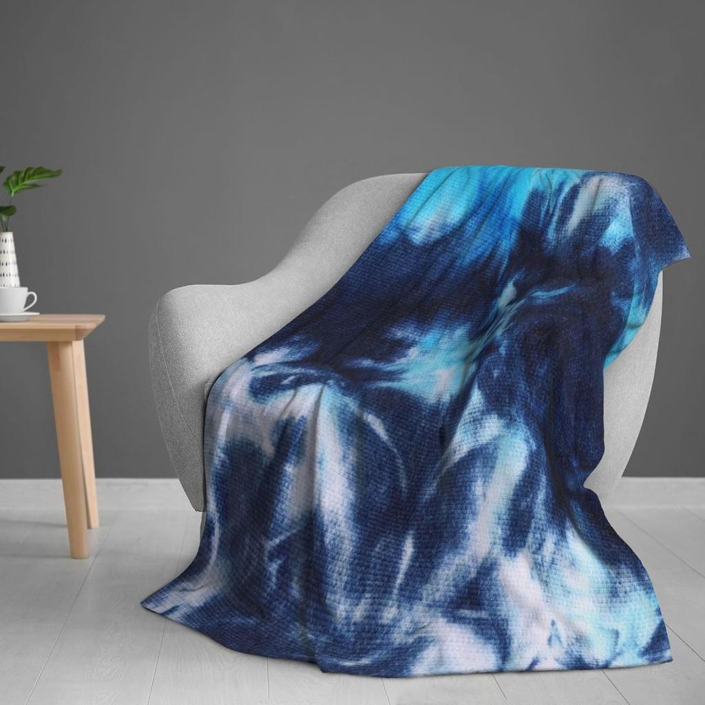Пледы Tie Dye Синие Всесезонные Ультрамягкие Теплые Флисовые Пледы для Дома Кровати Дивана Кресла На Улицу Путешествий Кемпинга 50x40