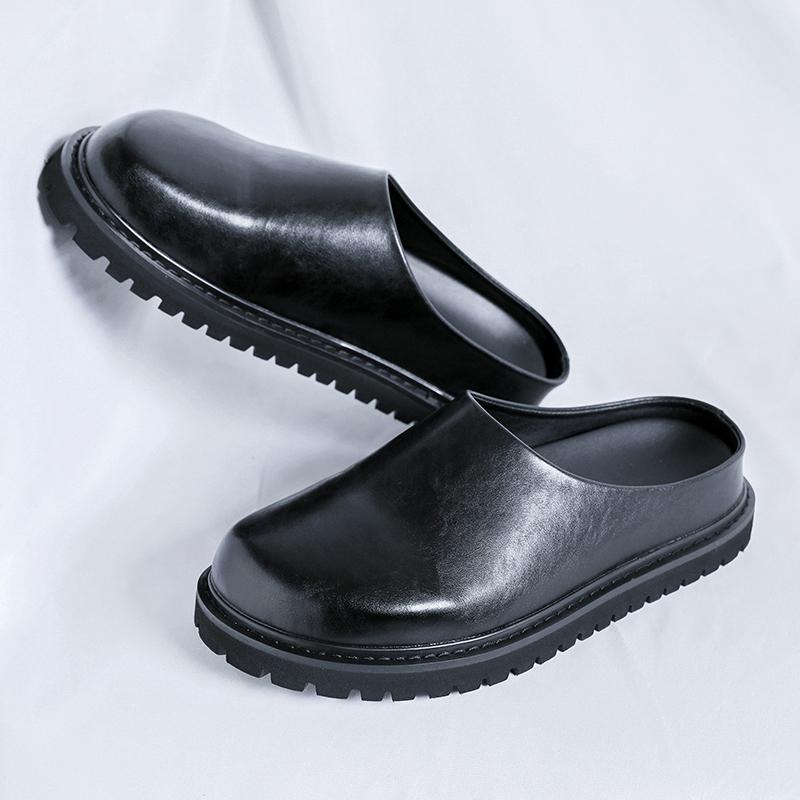 Нескользящие тапочки для прогулок, повседневные кожаные мужские мюли, новый дизайн, мужская обувь для ленивой ходьбы, шлепанцы-половинки