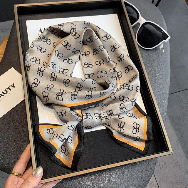 2021 модный шелковый шарф с цветочным принтом, женские длинные шарфы с тонкой шеей, офисная женская шаль, банданы, женская сумка, шарфы для волос, носовой платок