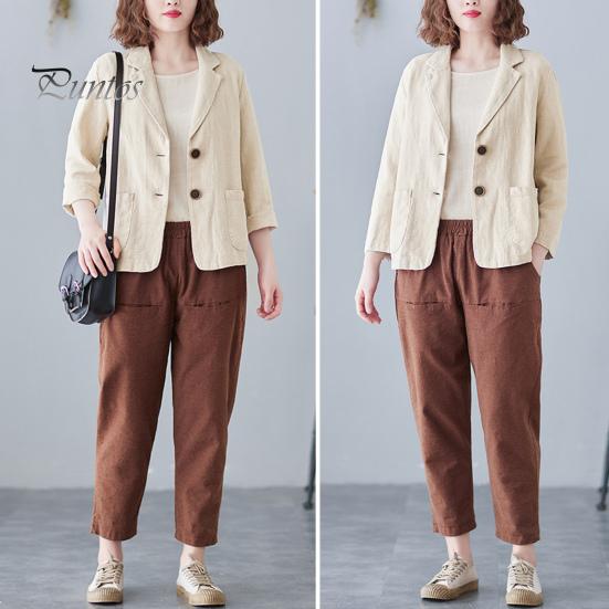 Костюм осень-весна, пальто с отложным воротником, свободный кардиган с длинными рукавами, однотонный, с двумя пуговицами, повседневная куртка