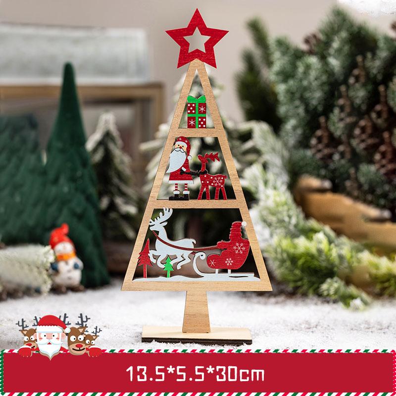 1PC Mini Wooden Christmas Tree Shape Pendants DIY Festival Party Tabletop Ornaments New Year Home Decoration Gift Prop