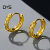 1 Pair Unisex Huggie Earrings Hollow Out Dragon Emboss Polished Golden Round Hoop Earrings Adult Ear Jewelry for Club Party