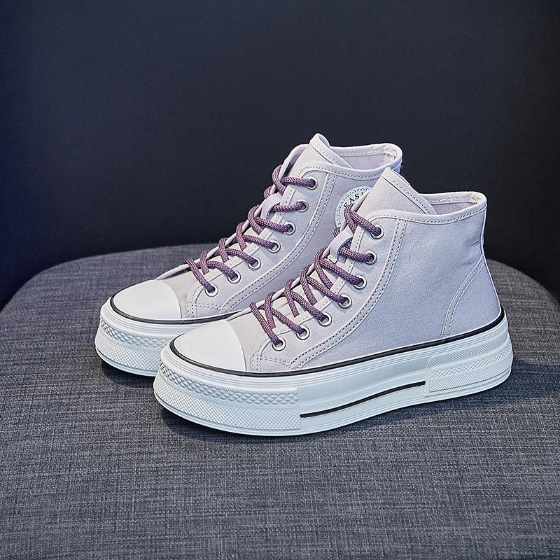 Женская парусиновая обувь осень 2022. Уличная мода. Прогулочная обувь на платформе. Дизайнерские парусиновые кроссовки.