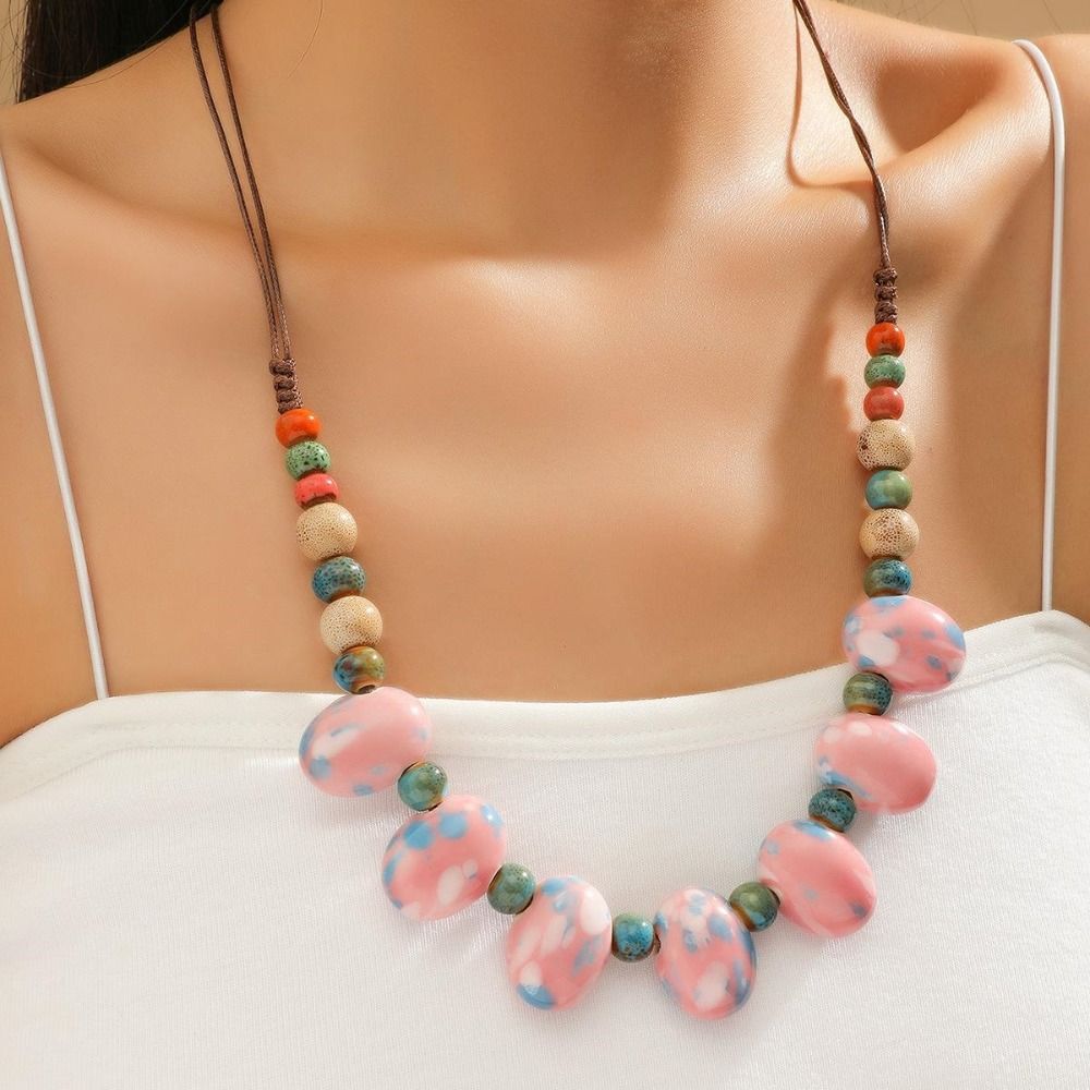 Simple Ceramics Beaded Necklace Choker Bohemia Ceramic Necklace Ethnic Style Necklace Holiday