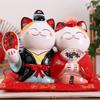 9-дюймовая свадебная статуэтка Манеки-неко Керамическая пара Счастливый кот Домашнее декоративное украшение Свинья-копилка Фэн-шуй Фигурка