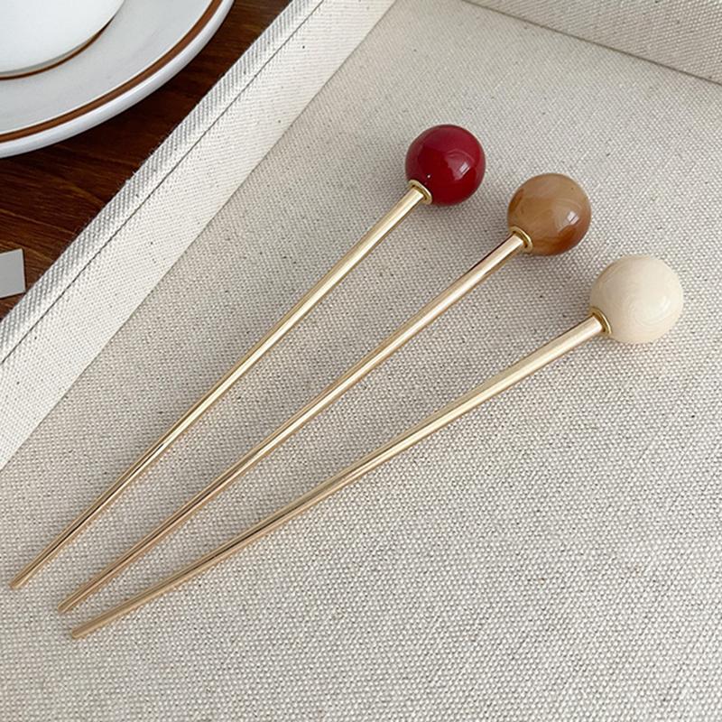 Hallow Women Fashion Hairpin Straight Ball Metal Hair Stick Pin Headdress Elegant Jewelry Accessories Wedding Party Headwear