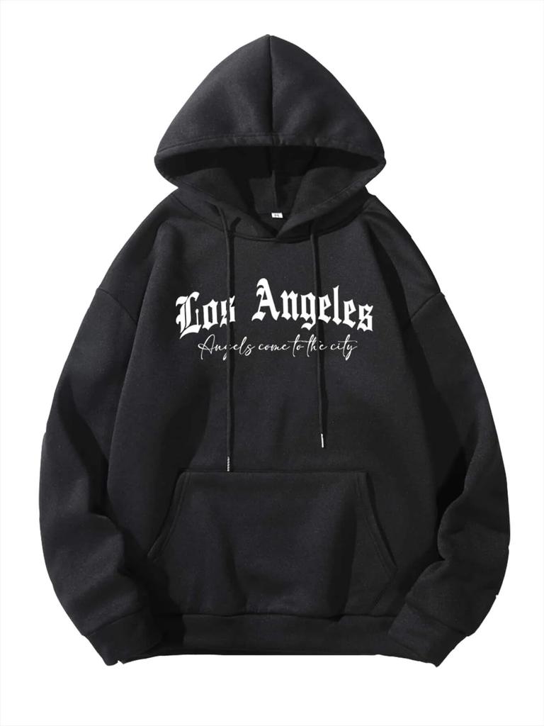 Лос-Анджелес Забавный узор пламенных крыльев унисекс Толстовка с карманом Повседневная толстовка Креативная флисовая уличная одежда Новые универсальные пуловеры унисекс