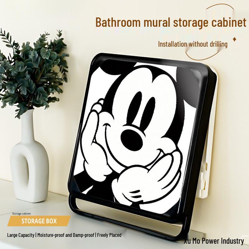 Waterproof Folding Bathroom Wall Cabinet with Mural Design and Clothes Storage