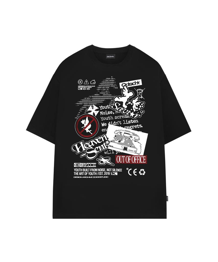ODDSTUDIO Multi Collage Graphic Oversized T-Shirt - Black
