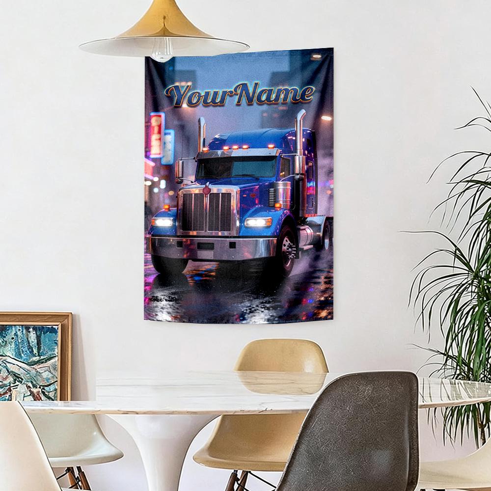 Peterbilt Heavy Trucks Custom Your Name Wall Decor Tapestry Art For Pet Memorial Birthdaywedding Party Backdrop Family Gift