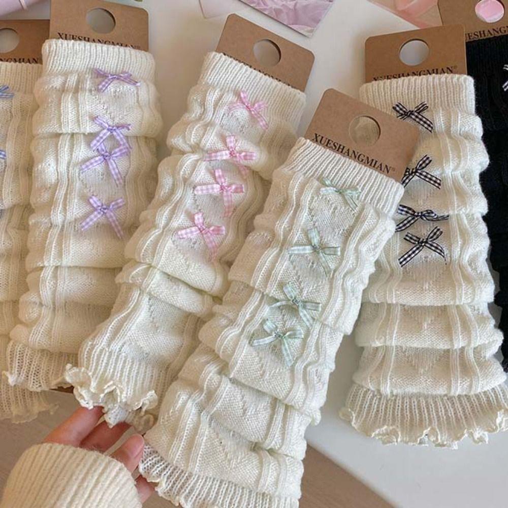 Сладкие детские гетры в корейском стиле Харадзюку JK Вязаные гетры Шерстяные носки в клетку с бантом Осень/Зима