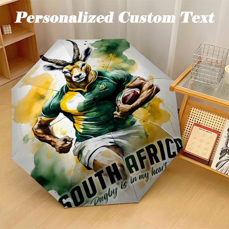 8‑Rib Automatic Umbrella, Springboks Rugby Design Foldable Umbrella for Sun Rain Protection Travel