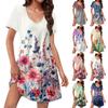 Women's Casual Sundress With Pockets Summer Boho Beach Dress Floral Blouses For Women T-Shirts Dress V Neck Loose  Dresses