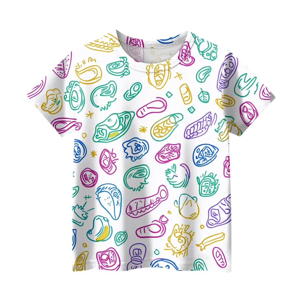 Children's Fashion Casual Short Sleeve Plant Printed Round Neck T-Shirt Top