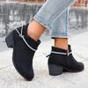 Chunky Western Boots for Women Retro Pointed Toe Thick Heeled Ankle Boots Woman Autumn Winter PU Leather Booties