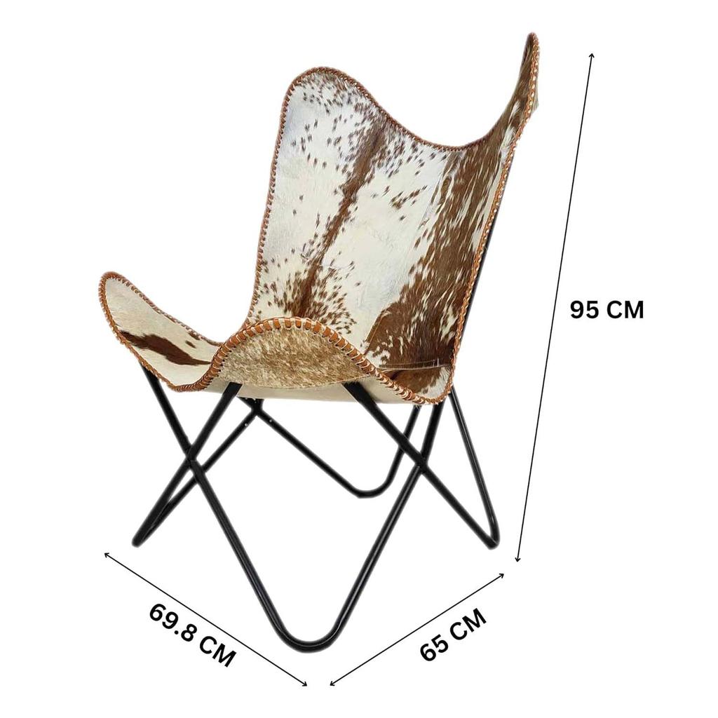 Handmade Brown & White Hair On Leather Butterfly Chair | Genuine Hair On Leather Butterfly Chair Home Decor | Handmade, Accent Arm Chair Iron Frame