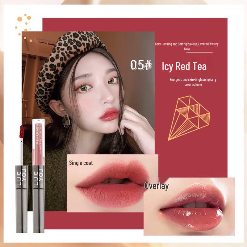 Двусторонний блеск и глосс для губ: Зеркальный финиш, эффект водного сияния, не выцветающий нюдовый оттенок.