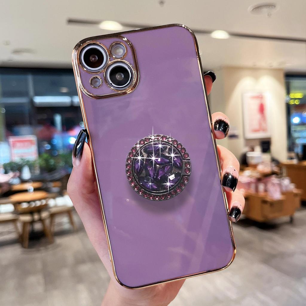 Finger Ring Bling Glitter Diamond Plating Color Bumper Phone Case For iPhone 14 Samsung Huawei Xiaomi Stand Holder Soft Silicone Shockproof Back Cover