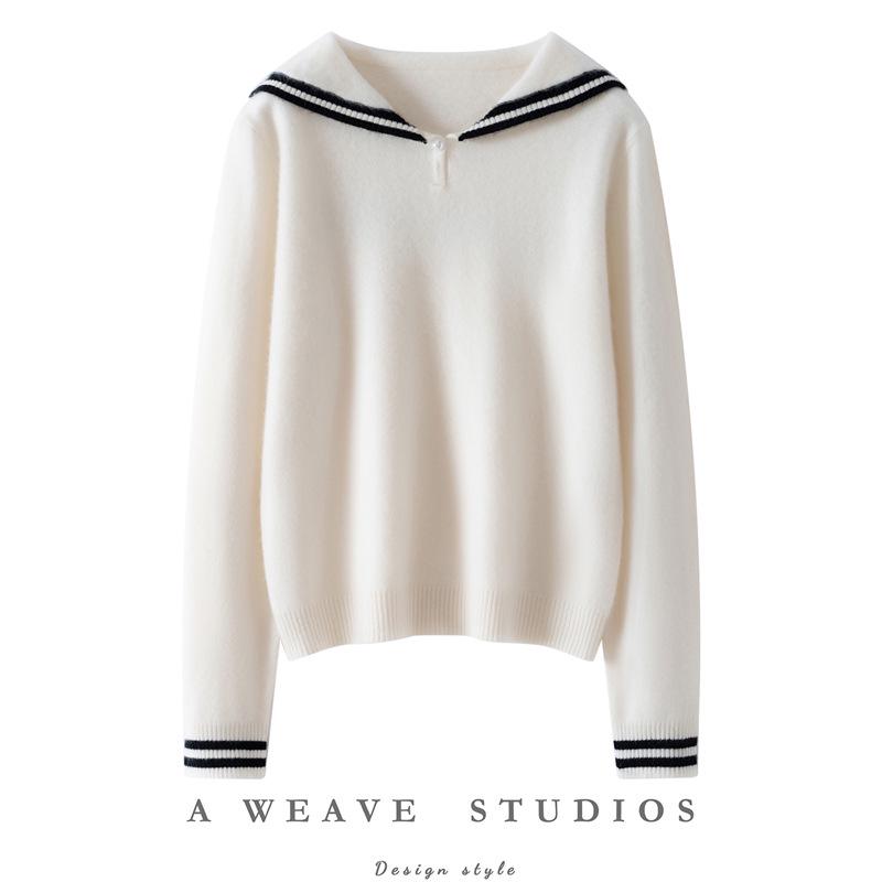 Women's Loose-Fit Color Block Cashmere Pullover - Autumn/Winter Knit Sweater